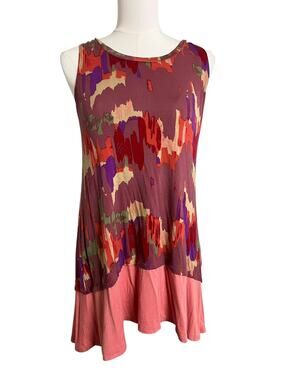 LOGO Layers Tank Top Womens Small Multicolor abstract Print Tunic Stretch Mini